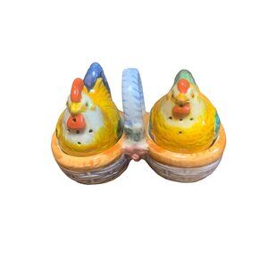 Vintage Chicken Salt & Pepper Shakers Ceramic 3" Tall Made In Occupied Japan Roo